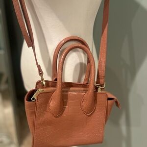 Elegant Crocodile-Embossed Leather Handbag - Brown